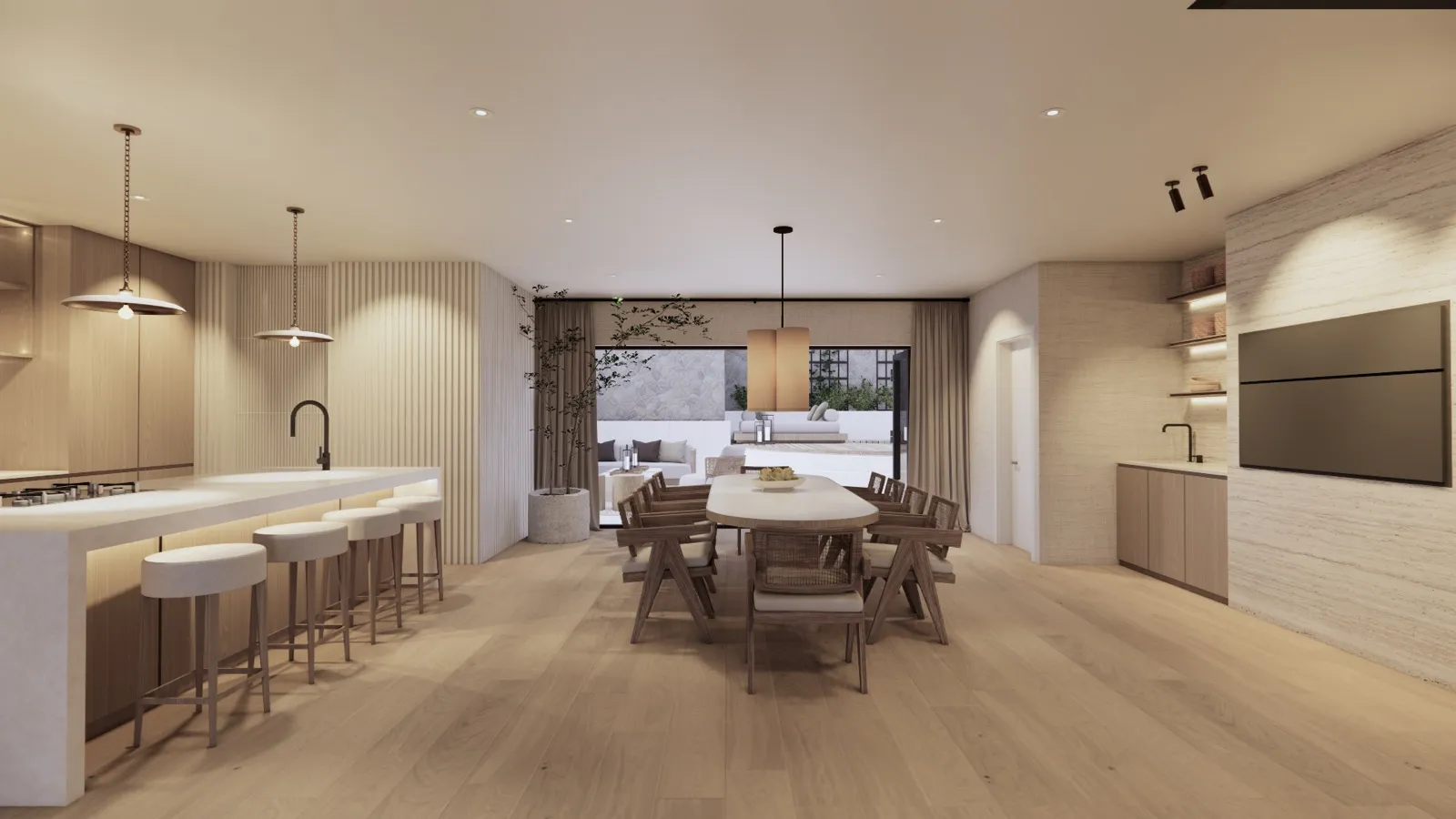 Open-plan kitchen and dining area – Lumara, Cape Town (3D render)