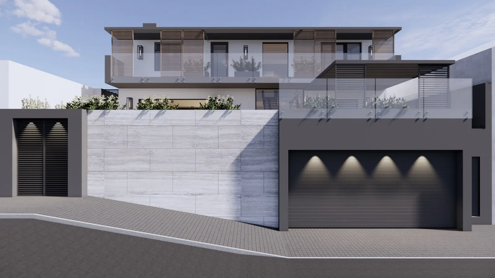 Street view with garage and entrance – Lumara, Cape Town (3D render)