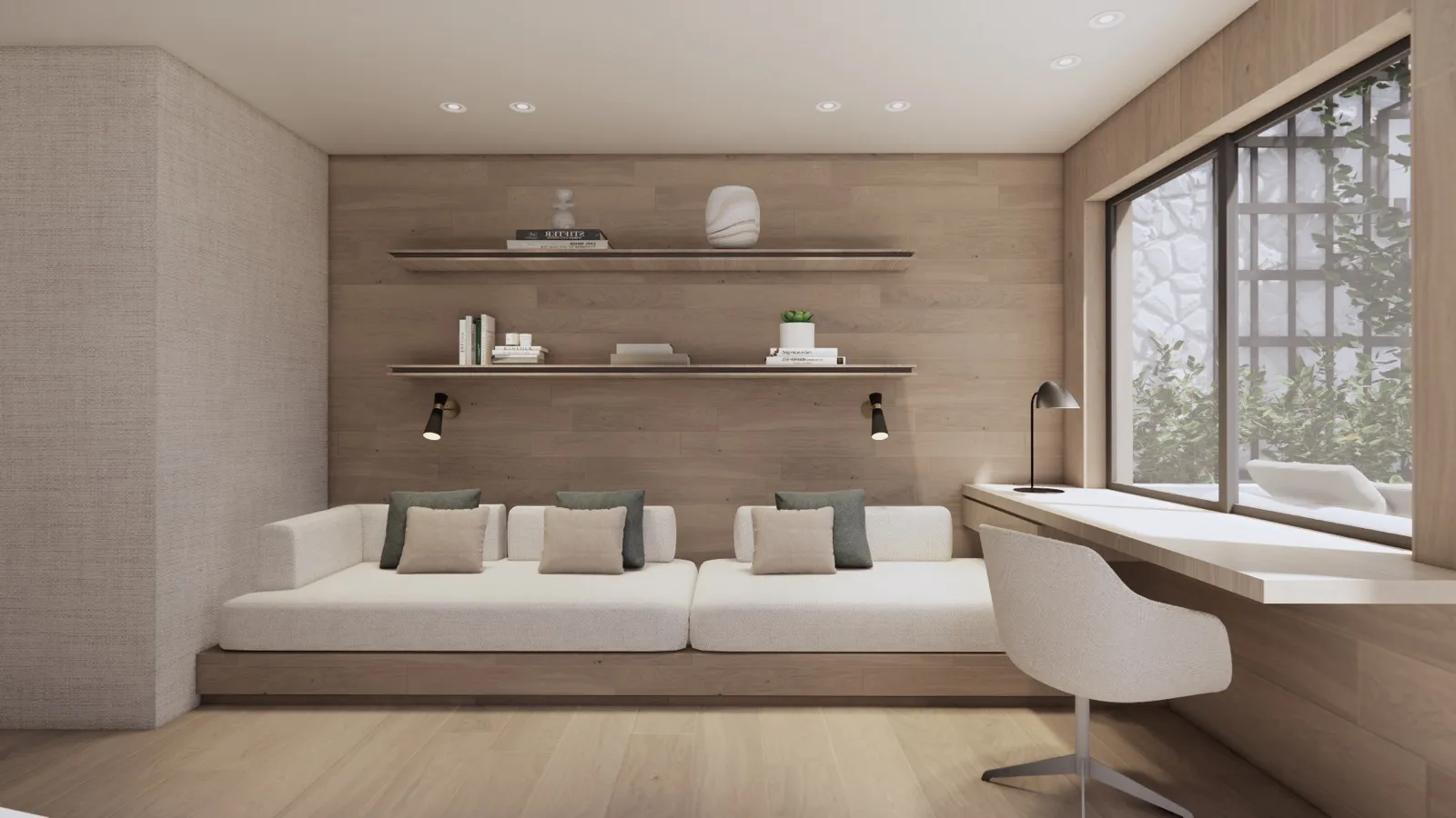 Study with desk and daybed – Lumara, Cape Town (3D render)