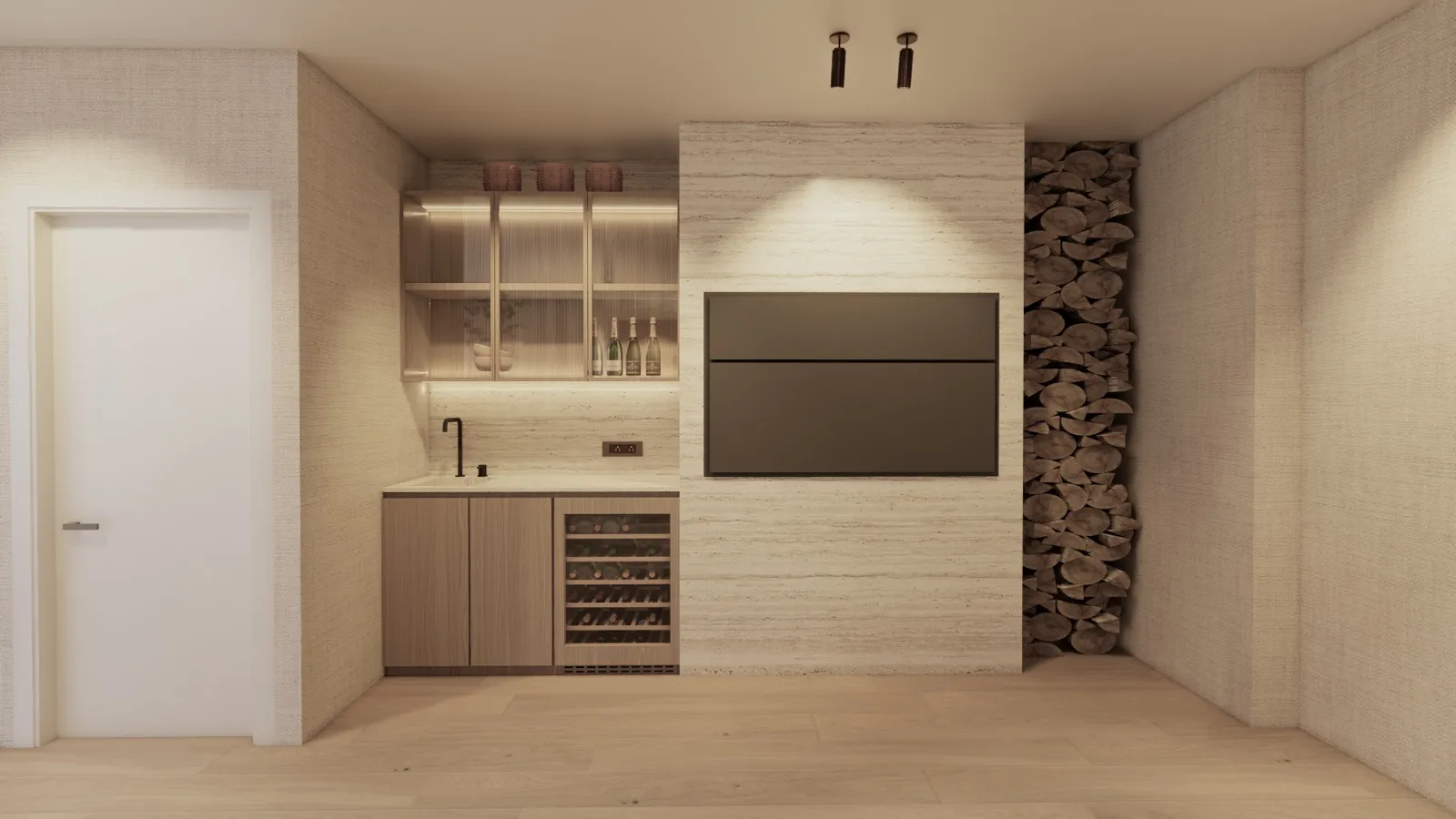 Bar with wine fridge – Lumara, Cape Town (3D render)